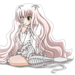 Rating: Safe Score: 0 Tags: 1girl boots cross-laced_footwear dress eyepatch flower frills full_body hair_flower image kirakishou long_hair long_sleeves pink_hair rose sitting smile solo very_long_hair white_dress yellow_eyes User: admin