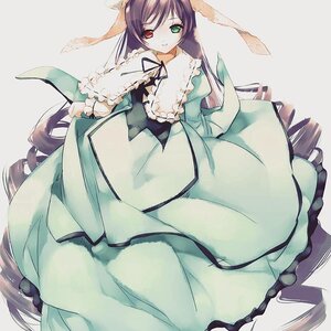 Rating: Safe Score: 0 Tags: 1girl dress frills green_dress green_eyes heterochromia image long_hair long_sleeves looking_at_viewer red_eyes simple_background smile solo standing suiseiseki very_long_hair User: admin