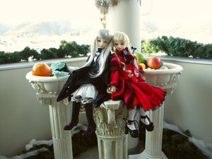 Rating: Safe Score: 0 Tags: 2girls apple blonde_hair boots doll dress food fruit holding_hands long_hair multiple_dolls multiple_girls pantyhose sitting strawberry tagme white_hair User: admin
