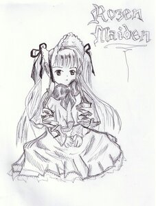Rating: Safe Score: 0 Tags: 1girl dress image long_hair long_sleeves looking_at_viewer monochrome shinku simple_background solo very_long_hair User: admin