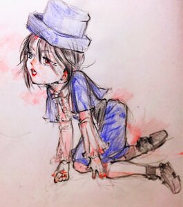 Rating: Safe Score: 0 Tags: 1girl blood blood_on_face bloody_clothes blurry hat heterochromia image red_eyes short_hair solo souseiseki User: admin