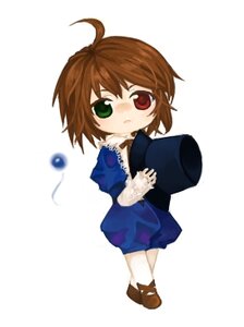 Rating: Safe Score: 0 Tags: 1girl ahoge blue_dress brown_hair dress full_body green_eyes hat hat_removed headwear_removed heterochromia holding holding_hat image long_sleeves looking_at_viewer red_eyes simple_background solo souseiseki standing white_background User: admin