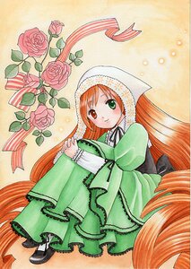 Rating: Safe Score: 0 Tags: 1girl brown_hair dress flower frills green_dress green_eyes hat heterochromia image long_hair long_sleeves looking_at_viewer marker_(medium) orange_hair pastel_(medium) pink_flower pink_rose red_eyes ribbon rose solo suiseiseki traditional_media very_long_hair watercolor_(medium) User: admin