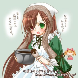 Rating: Safe Score: 0 Tags: 2girls auto_tagged blonde_hair bow brown_hair dress drill_hair frills green_dress green_eyes hat head_scarf heterochromia holding image long_hair long_sleeves looking_at_viewer multiple_girls open_mouth red_eyes simple_background solo suiseiseki very_long_hair watering_can User: admin