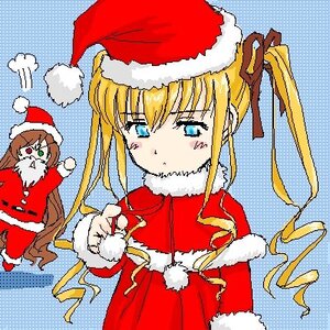 Rating: Safe Score: 0 Tags: 2girls blonde_hair blue_eyes brown_hair christmas halftone halftone_background hat image long_hair multiple_girls santa_costume santa_hat shinku solo suiseiseki User: admin