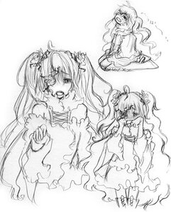 Rating: Safe Score: 0 Tags: 1girl blush dress greyscale image kirakishou long_hair monochrome multiple_views solo traditional_media twintails very_long_hair User: admin