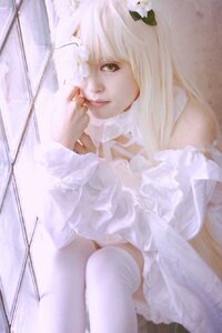 Rating: Safe Score: 0 Tags: 1girl blurry blurry_foreground depth_of_field dress elbow_gloves frills gloves hair_ornament kirakishou lips long_hair sitting solo thighhighs white_dress white_gloves white_hair white_legwear User: admin