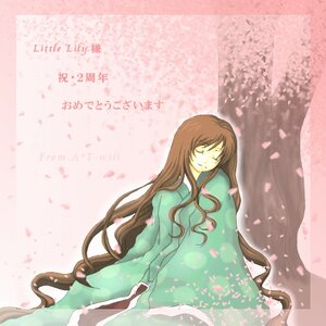 Rating: Safe Score: 0 Tags: 1girl brown_hair cherry_blossoms closed_eyes dress image long_hair long_sleeves petals solo spring_(season) suiseiseki tree very_long_hair User: admin