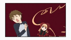 Rating: Safe Score: 0 Tags: 1boy 1girl >_< blonde_hair blue_eyes bonnet bowtie brown_hair closed_eyes dress drill_hair image lolita_fashion long_hair long_sleeves red_dress ribbon shinku solo twin_drills twintails User: admin