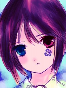 Rating: Safe Score: 0 Tags: 1girl bangs blue_eyes blush eyebrows_visible_through_hair hair_between_eyes hariruri image looking_at_viewer portrait purple_hair simple_background solo souseiseki User: admin