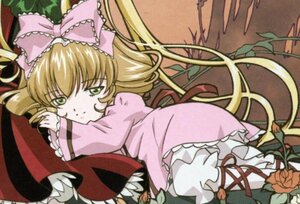 Rating: Safe Score: 0 Tags: 1girl blonde_hair bow dress flower frills green_eyes hair_bow hina_ichigo hinaichigo image long_hair long_sleeves looking_at_viewer lying on_side pink_bow plant ribbon rose solo User: admin