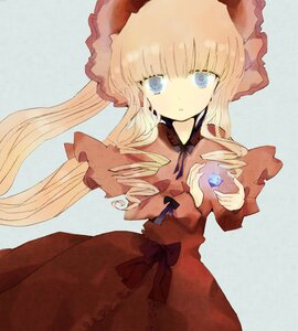 Rating: Safe Score: 0 Tags: 1girl bangs blonde_hair blue_eyes bonnet bow dress drill_hair eyebrows_visible_through_hair frills hat image long_hair long_sleeves looking_at_viewer red_dress shinku simple_background solo User: admin