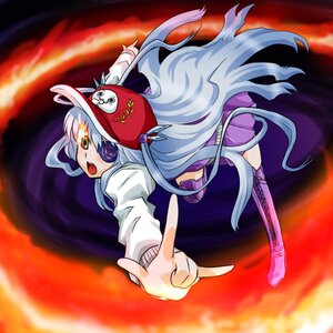 Rating: Safe Score: 0 Tags: 1girl barasuishou boots fire hat image long_hair open_mouth pointing silver_hair solo very_long_hair yellow_eyes User: admin