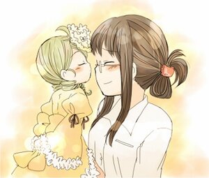 Rating: Safe Score: 0 Tags: 2girls blonde_hair blush brown_hair closed_eyes dress flower folded_ponytail glasses image kanaria kiss kusabue_mitsu long_sleeves multiple_girls smile solo upper_body yuri User: admin