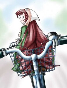 Rating: Safe Score: 0 Tags: 1girl bicycle dress ground_vehicle image long_hair long_sleeves looking_back solo suiseiseki User: admin
