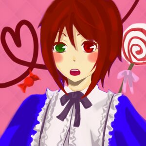 Rating: Safe Score: 0 Tags: 1girl blush candy frills green_eyes heart heterochromia image open_mouth red_eyes short_hair solo souseiseki upper_body User: admin