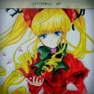 Rating: Safe Score: 0 Tags: 1girl blonde_hair blue_eyes bow dress drill_hair flower frills image long_hair long_sleeves looking_at_viewer marker_(medium) millipen_(medium) petals photo red_dress ringlets rose shikishi shinku sidelocks solo traditional_media twin_drills User: admin