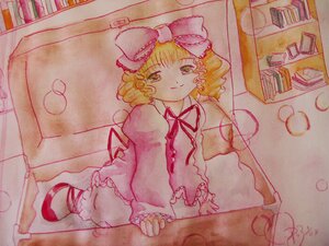 Rating: Safe Score: 0 Tags: 1girl blonde_hair bow dress frills hina_ichigo hinaichigo image long_sleeves looking_at_viewer pink_bow short_hair smile solo string traditional_media watercolor_(medium) User: admin
