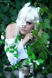Rating: Safe Score: 0 Tags: 1girl artist_name auto_tagged bangs blue_eyes blurry depth_of_field dress flower kirakishou leaf lips looking_at_viewer lying one_eye_covered solo watermark web_address white_dress white_flower white_hair User: admin