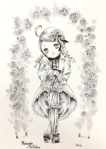 Rating: Safe Score: 0 Tags: 1girl ahoge blush flower full_body greyscale hair_ornament image kanaria long_sleeves looking_at_viewer monochrome pantyhose rose shoes short_hair smile solo striped striped_legwear vertical-striped_legwear vertical_stripes User: admin