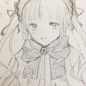 Rating: Safe Score: 0 Tags: 1girl blush flower greyscale image long_hair monochrome photo ribbon rose shinku simple_background solo traditional_media upper_body User: admin