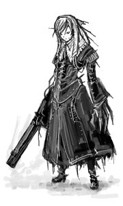 Rating: Safe Score: 0 Tags: 1girl dress full_body gradient_hair greyscale gun hijiri_byakuren image long_hair monochrome multicolored_hair solo standing suiseiseki weapon User: admin