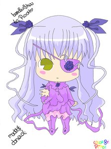 Rating: Safe Score: 0 Tags: 1girl :< artist_name barasuishou character_name chibi dated dress eyepatch flower full_body hair_ribbon image long_hair long_sleeves purple_dress purple_legwear ribbon rose signature solo standing striped vertical_stripes User: admin