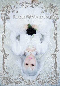 Rating: Safe Score: 0 Tags: 1girl dress eyelashes flower lace lips long_hair long_sleeves looking_at_viewer rose solo striped suigintou vertical_stripes white_hair white_rose User: admin