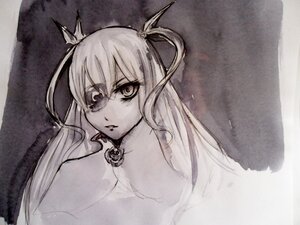 Rating: Safe Score: 0 Tags: 1girl auto_tagged barasuishou hair_ornament image jewelry long_hair looking_at_viewer monochrome necklace ribbon solo upper_body User: admin