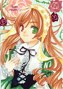 Rating: Safe Score: 0 Tags: 1girl black_ribbon brown_hair dress drill_hair flower frills green_dress green_eyes hat heterochromia image long_hair long_sleeves looking_at_viewer marker_(medium) pastel_(medium) pink_flower pink_rose purple_rose red_eyes ribbon rose smile solo suiseiseki traditional_media twin_drills upper_body watercolor_(medium) User: admin