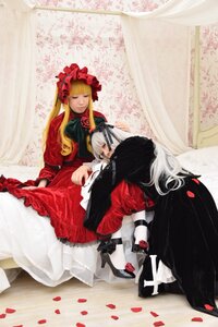 Rating: Safe Score: 0 Tags: 2girls 91076 blonde_hair bonnet closed_eyes dress flower long_hair multiple_cosplay multiple_girls petals rose_petals shinku sitting tagme User: admin