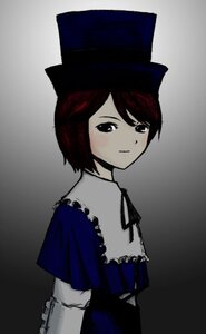 Rating: Safe Score: 0 Tags: 1girl black_eyes black_headwear blue_dress closed_mouth dress frills gradient gradient_background grey_background hat image long_sleeves looking_at_viewer ribbon short_hair solo souseiseki swept_bangs upper_body User: admin