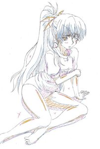 Rating: Safe Score: 0 Tags: 1girl barasuishou barefoot blush hair_ribbon image long_hair ponytail ribbon shirt solo traditional_media underwear very_long_hair User: admin