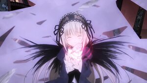 Rating: Safe Score: 0 Tags: 1girl bangs black_dress black_ribbon black_wings building closed_eyes closed_mouth dress eyebrows_visible_through_hair frilled_sleeves frills hairband image long_hair long_sleeves outdoors ribbon silver_hair solo suigintou very_long_hair wings User: admin