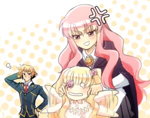 Rating: Safe Score: 0 Tags: 1boy 2boys 2girls anger_vein blonde_hair blush grin halftone halftone_background image kirakishou long_hair louise_francoise_le_blanc_de_la_valliere multiple_boys multiple_girls pink_hair polka_dot polka_dot_background polka_dot_bow smile solo User: admin