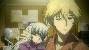 Rating: Safe Score: 0 Tags: 1boy 1girl auto_tagged barasuishou blonde_hair eyepatch green_eyes hair_ribbon image indoors long_hair ribbon silver_hair solo User: admin