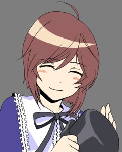 Rating: Safe Score: 0 Tags: 1girl auto_tagged blush brown_hair closed_eyes frills hat hat_removed headwear_removed holding holding_clothes holding_hat image long_sleeves neck_ribbon ribbon short_hair simple_background smile solo souseiseki striped upper_body white_background User: admin