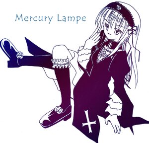 Rating: Safe Score: 0 Tags: 1girl dress frills full_body hairband image kneehighs long_hair long_sleeves looking_at_viewer monochrome rose shoes simple_background sitting smile solo suigintou white_background wings User: admin