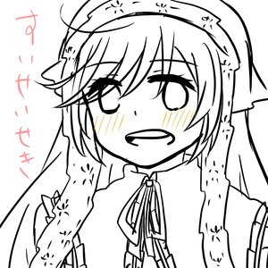 Rating: Safe Score: 0 Tags: 1girl :d bangs blush collared_shirt dress eyebrows_visible_through_hair greyscale hair_between_eyes hat image long_hair long_sleeves monochrome open_mouth shirt sleeveless sleeveless_dress smile solo suiseiseki sweat white_background User: admin