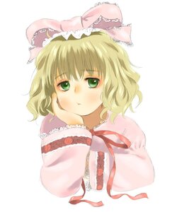 Rating: Safe Score: 0 Tags: 1girl :< blonde_hair blush bow green_eyes hina_ichigo hinaichigo image looking_at_viewer ribbon short_hair simple_background solo striped striped_background upper_body vertical_stripes User: admin