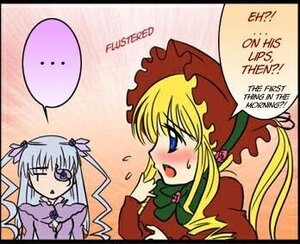 Rating: Safe Score: 0 Tags: 2girls :o barasuishou blonde_hair blue_eyes blush bonnet bowtie dress image long_hair long_sleeves multiple_girls open_mouth pair red_dress shinku speech_bubble suigintou twintails upper_body User: admin