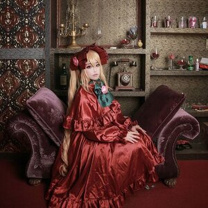 Rating: Safe Score: 0 Tags: 1girl blonde_hair chair dress flower indoors long_hair red_dress shinku sitting solo very_long_hair User: admin
