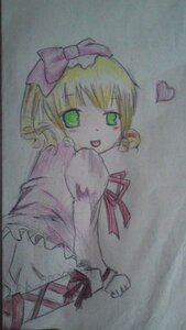 Rating: Safe Score: 0 Tags: 1girl blonde_hair bloomers bow dress green_eyes heart hina_ichigo hinaichigo image looking_at_viewer looking_back open_mouth pink_bow ribbon short_hair solo traditional_media white_bloomers User: admin
