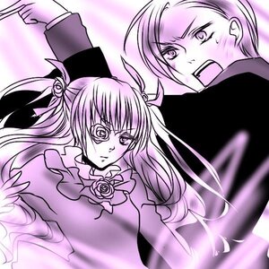 Rating: Safe Score: 0 Tags: 2girls angry barasuishou dress flower hair_ornament image long_hair monochrome multiple_girls open_mouth purple_theme rose solo User: admin