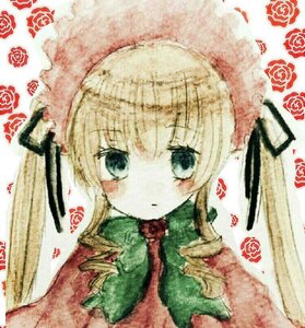 Rating: Safe Score: 0 Tags: 1girl blonde_hair blue_eyes blush blush_stickers bonnet dress flower hat image long_hair long_sleeves looking_at_viewer pink_rose red_flower red_rose rose shinku solo User: admin