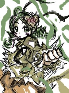 Rating: Safe Score: 0 Tags: 1girl :o blush dress flower green_eyes green_hair hair_flower hair_ornament image kanaria monster_girl open_mouth plant_girl solo vines User: admin