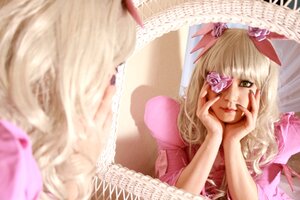 Rating: Safe Score: 0 Tags: barasuishou blonde_hair blurry blurry_foreground bow depth_of_field eyepatch frills hand_on_own_face hands_on_own_face lips long_hair mirror nail_polish pink_dress reflection solo User: admin