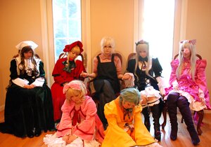 Rating: Safe Score: 0 Tags: blonde_hair brown_hair closed_eyes dress hat long_hair multiple_boys multiple_cosplay multiple_girls short_hair sitting tagme User: admin