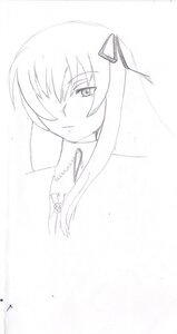 Rating: Safe Score: 0 Tags: 1girl greyscale hair_over_one_eye hair_ribbon image long_hair looking_at_viewer monochrome ribbon simple_background solo striped suigintou white_background User: admin