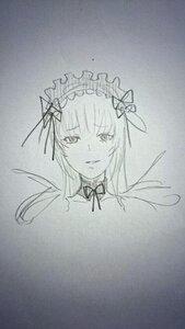 Rating: Safe Score: 0 Tags: 1girl greyscale hairband image long_hair looking_at_viewer monochrome ribbon sketch smile solo suigintou traditional_media User: admin